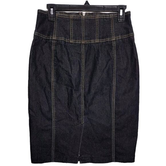 Bisou Bisou Jean Denim Skirt Sz 10 Dark Wash Pencil Skirt Slit 90s Y2K - Picture 1 of 8